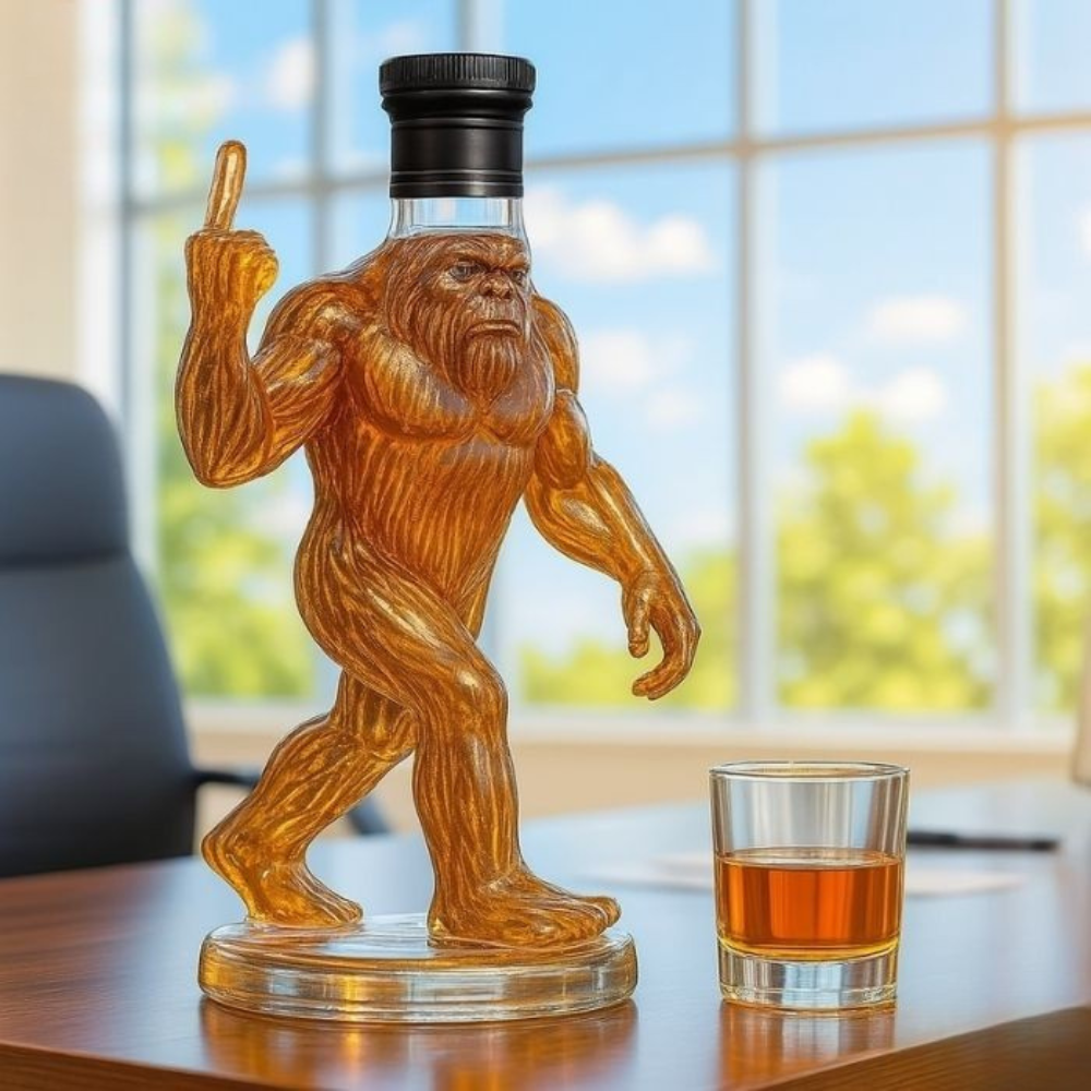 Bigfoot-Themed Whiskey Decanter with Humorous Design