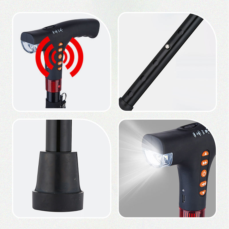 Smart Walking Cane with LED Light, Radio, and Emergency Alarm, Adjustable