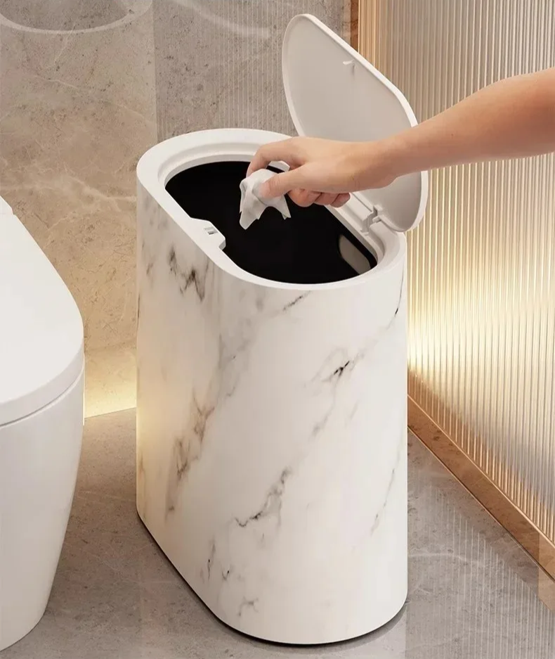 Marble-Effect Nordic Style Trash Bin for Bathrooms