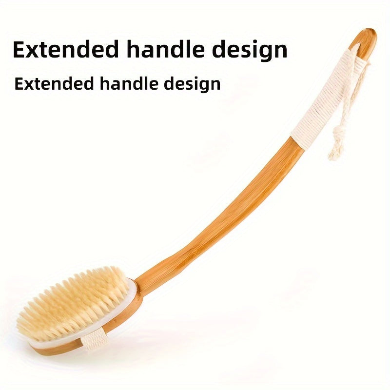 Natural Boar Bristle Back Scrubber with Long Wooden Handle for Shower