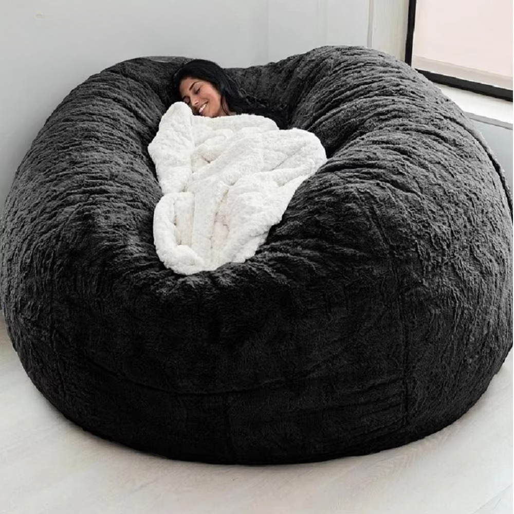 Extra-Large 5ft Plush Faux Fur Bean Bag Cover – Soft Lounge Seating (Cover Only)