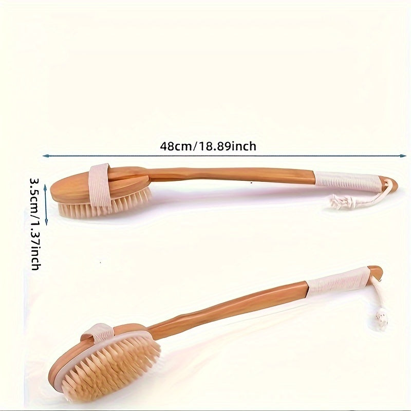 Long-Handled Bath Brush with Soft Natural Boar Bristles for Back Cleansing
