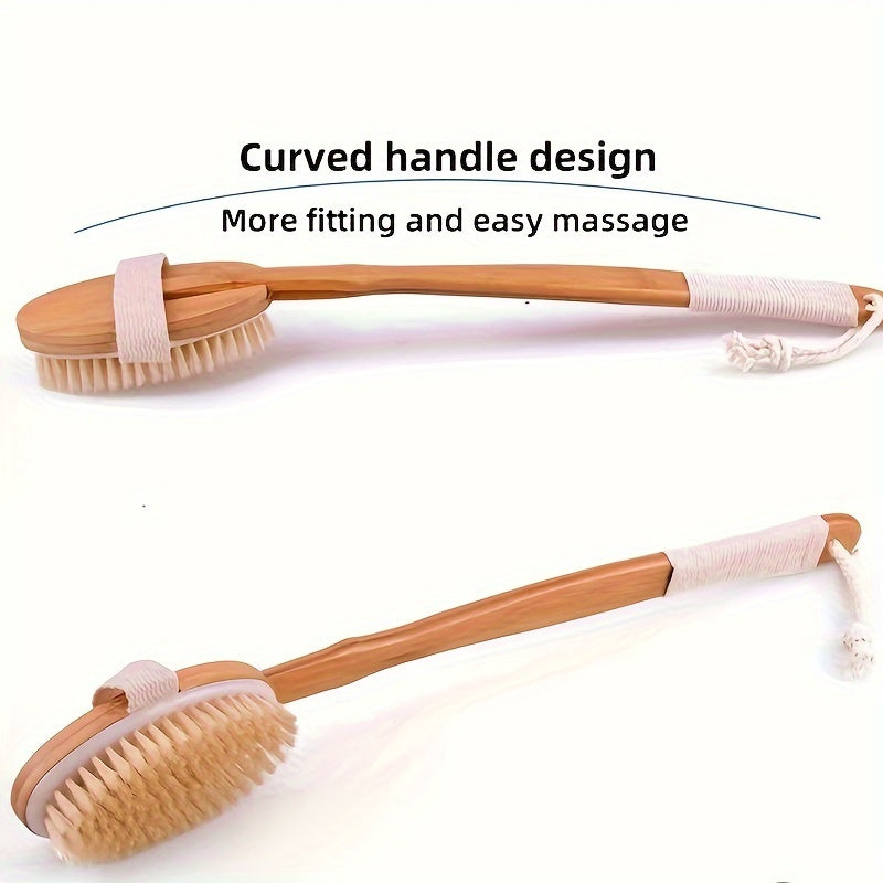 Long-Handled Bath Brush with Soft Natural Boar Bristles for Back Cleansing