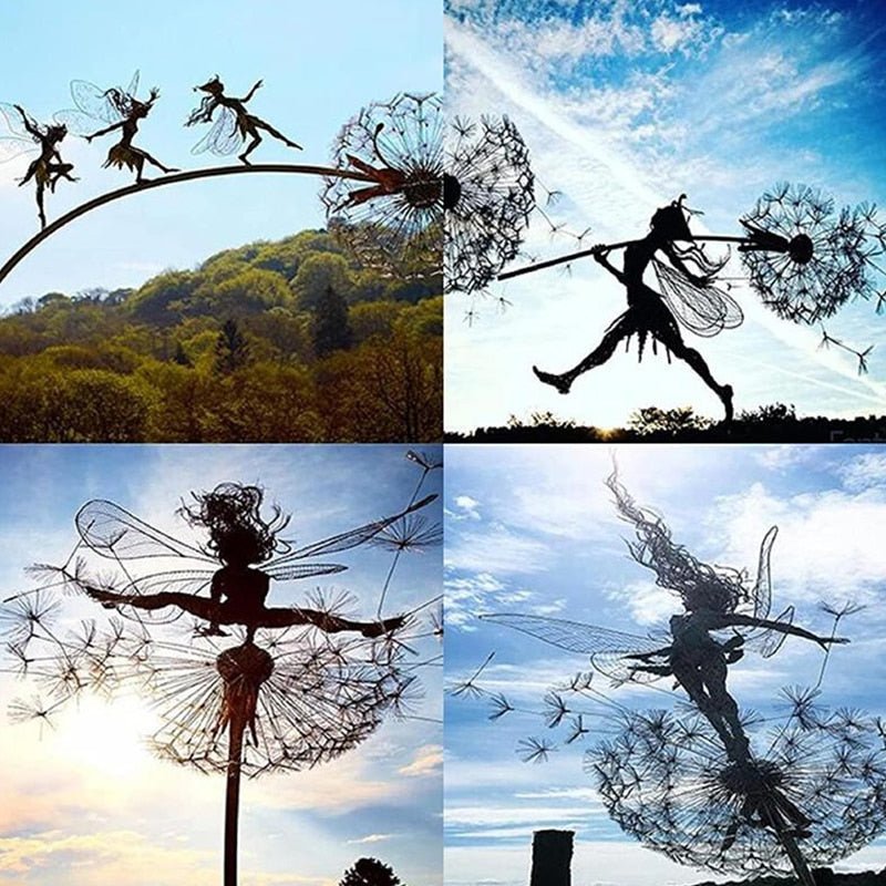 Dancing Fairy Garden Sculpture - Steel Flower Spinner
