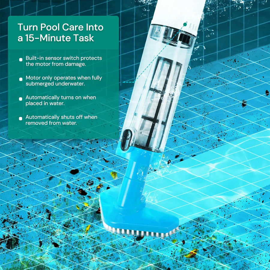 Cordless Rechargeable Pool Cleaner with Versatile Interchangeable Heads