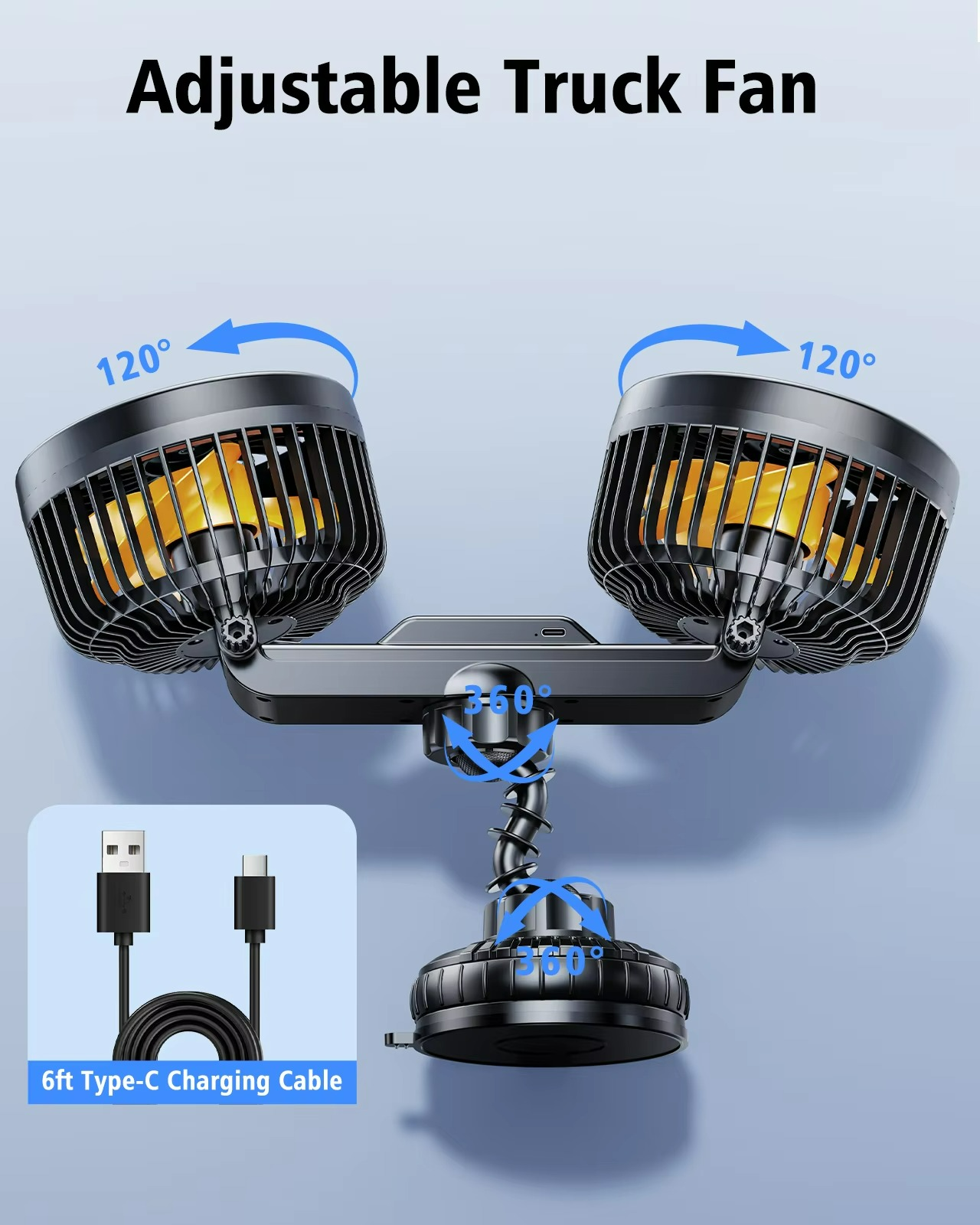 Wireless Car Fan with 4000 mAh Battery and Adjustable 3-Speed Settings
