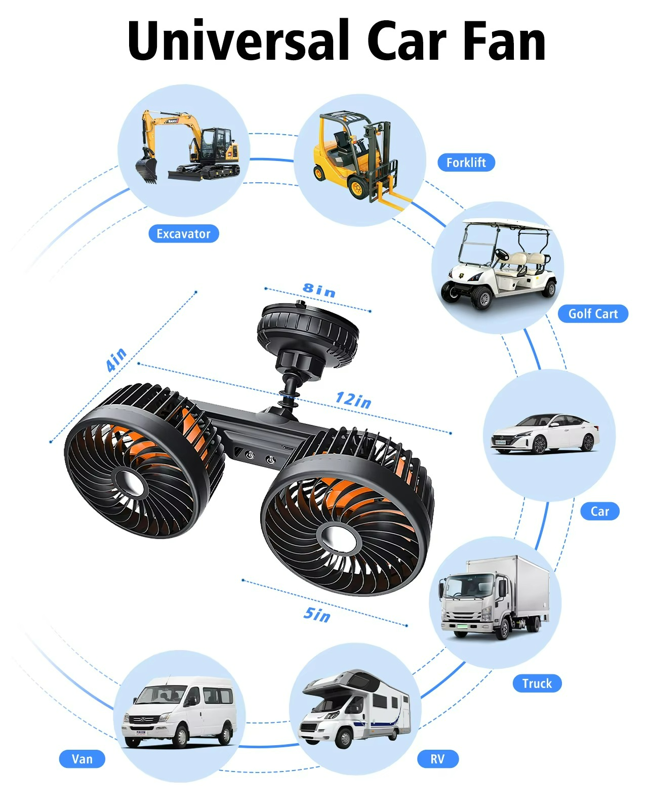 Wireless Car Fan with 4000 mAh Battery and Adjustable 3-Speed Settings