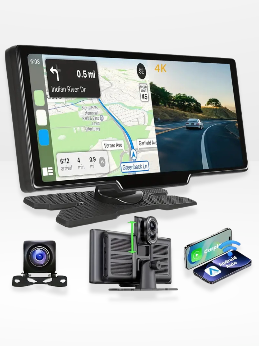 10.26" Wireless CarPlay Display with 4K Dashcam & Optional Rear Camera