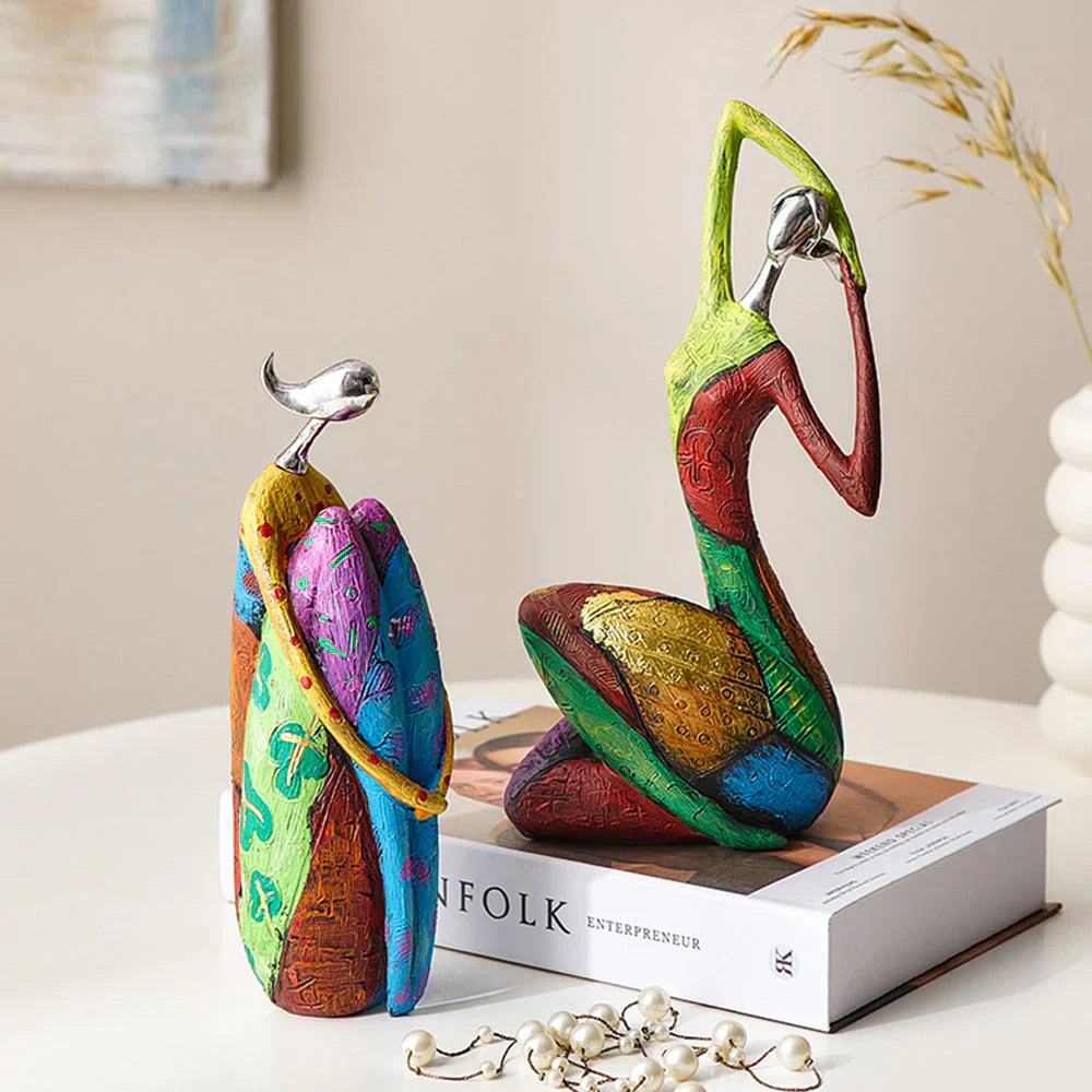 Contemporary Abstract Female Statues – Vibrant Resin Art for Interior Design