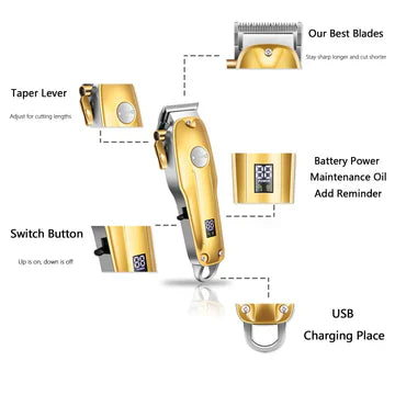 Gold Cordless Hair Clippers Set for Men | Professional Trimmer Kit