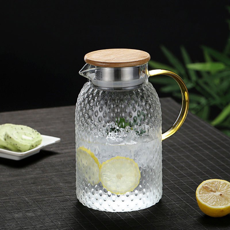 Heat-Resistant Glass Pitcher with Bamboo Lid for Hot & Cold Beverages