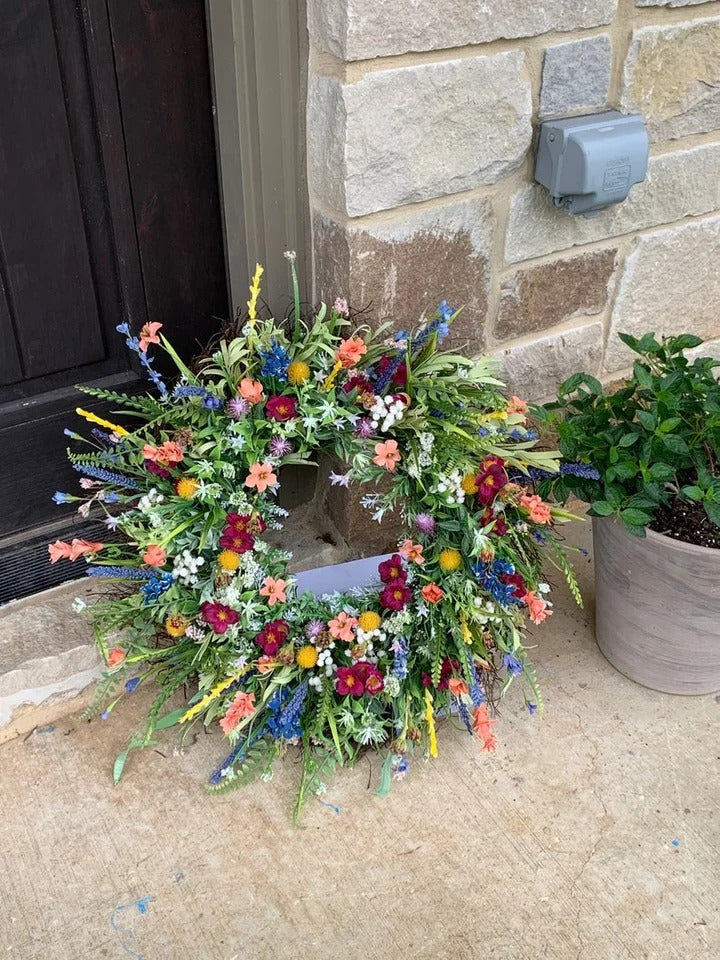 Texas Wildflower Silk Blossom Wreath