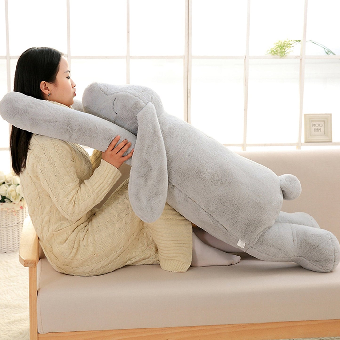 Oversized Fluffy Bunny Pillow