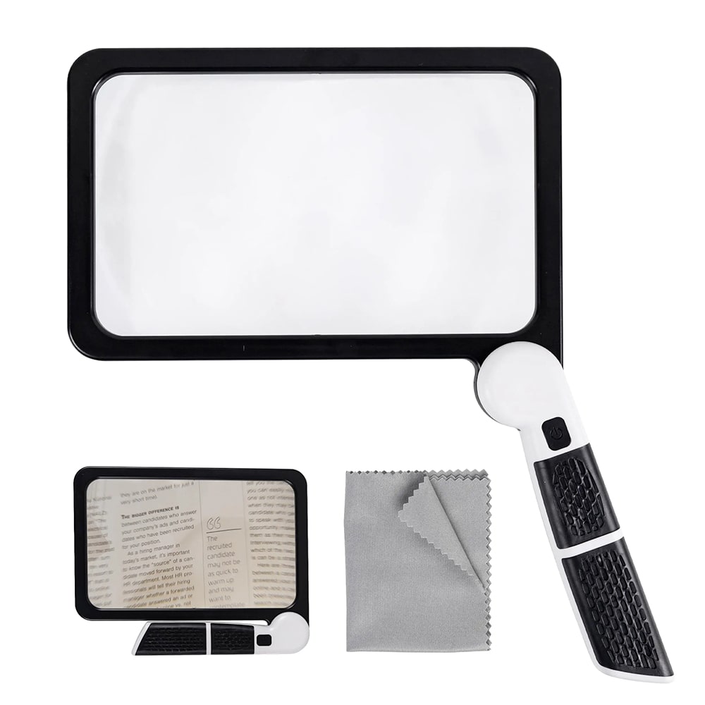 Handheld 5X LED Magnifying Glass with Adjustable Lighting for Reading and Crafts
