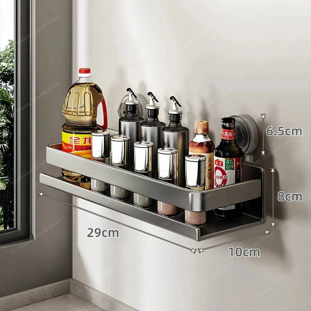 Wall-Mounted Spice Organizer with Suction Cups for Easy Kitchen Storage