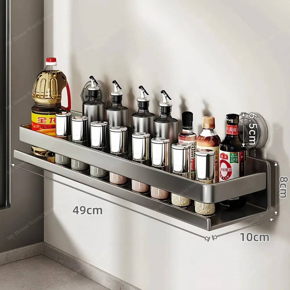 Wall-Mounted Spice Organizer with Suction Cups for Easy Kitchen Storage