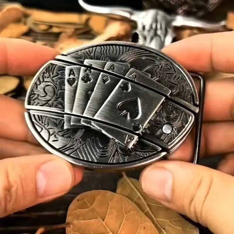 Rustic Metal Oval Cowboys Belt Buckle with Hidden Tool
