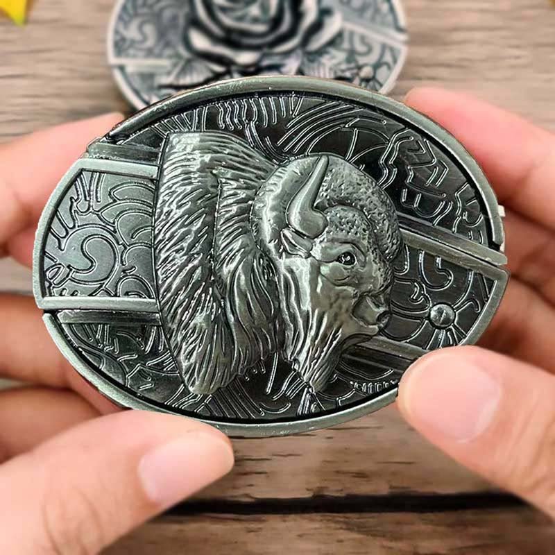 Rustic Metal Oval Cowboys Belt Buckle with Hidden Tool