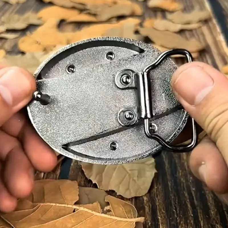 Rustic Metal Oval Cowboys Belt Buckle with Hidden Tool