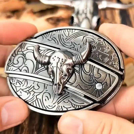 Rustic Metal Oval Cowboys Belt Buckle with Hidden Tool