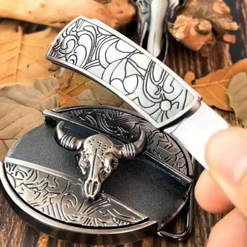 Rustic Metal Oval Cowboys Belt Buckle with Hidden Tool