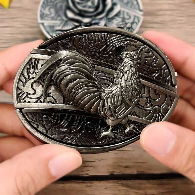 Rustic Metal Oval Cowboys Belt Buckle with Hidden Tool