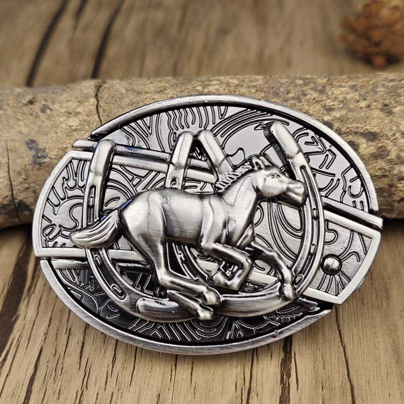 Rustic Metal Oval Cowboys Belt Buckle with Hidden Tool