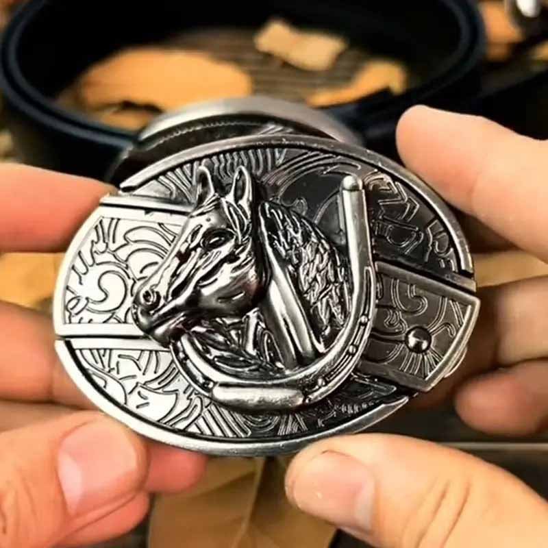 Rustic Metal Oval Cowboys Belt Buckle with Hidden Tool