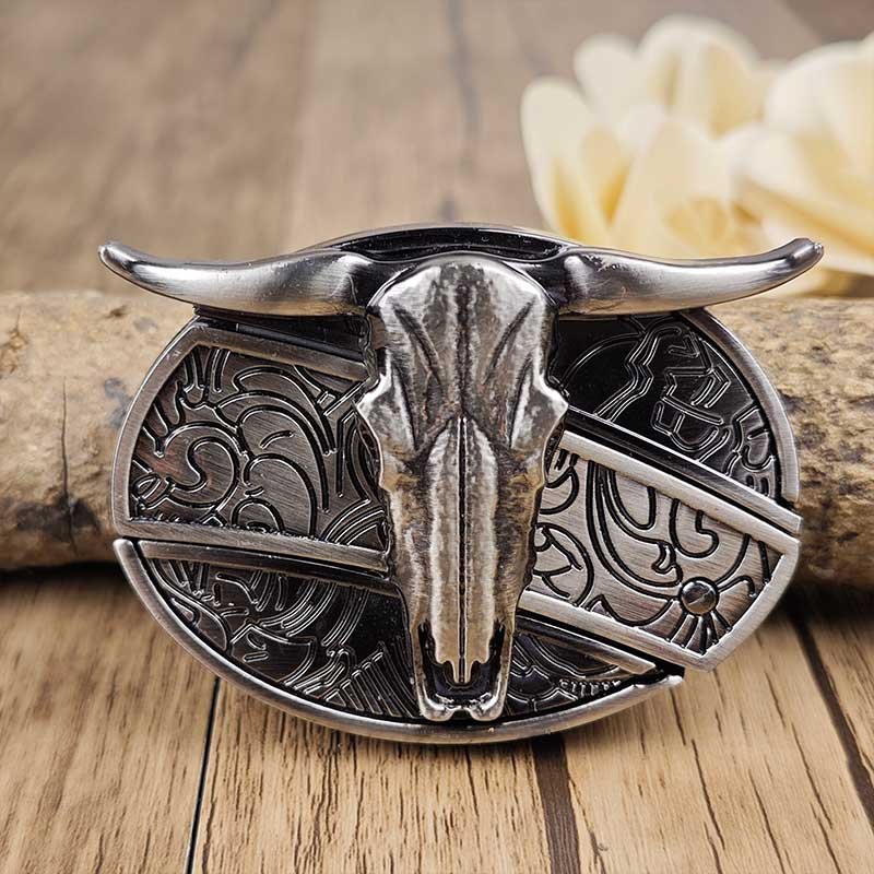 Rustic Metal Oval Cowboys Belt Buckle with Hidden Tool