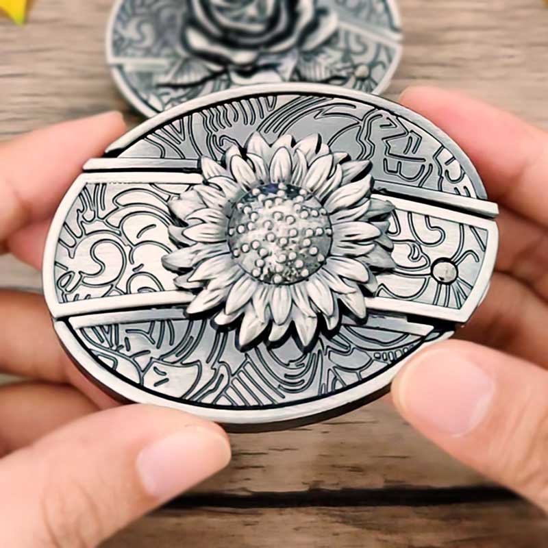 Rustic Metal Oval Cowboys Belt Buckle with Hidden Tool