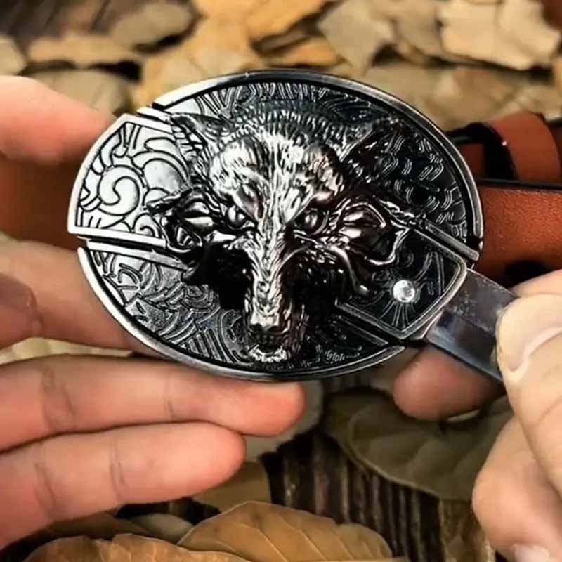 Rustic Metal Oval Cowboys Belt Buckle with Hidden Tool