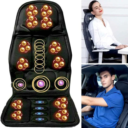 8-Mode Heated Massage Cushion with Neck-Back Pillow for Car & Home Use
