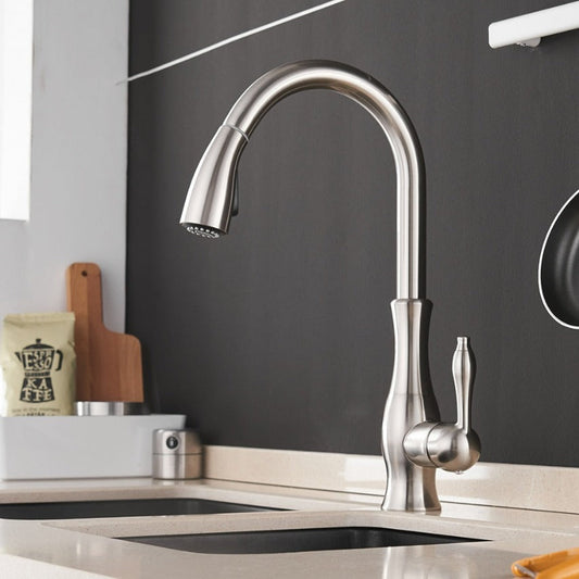 Modern Stainless Steel Pull-Out Kitchen Faucet with 360° Swivel and Spray Head
