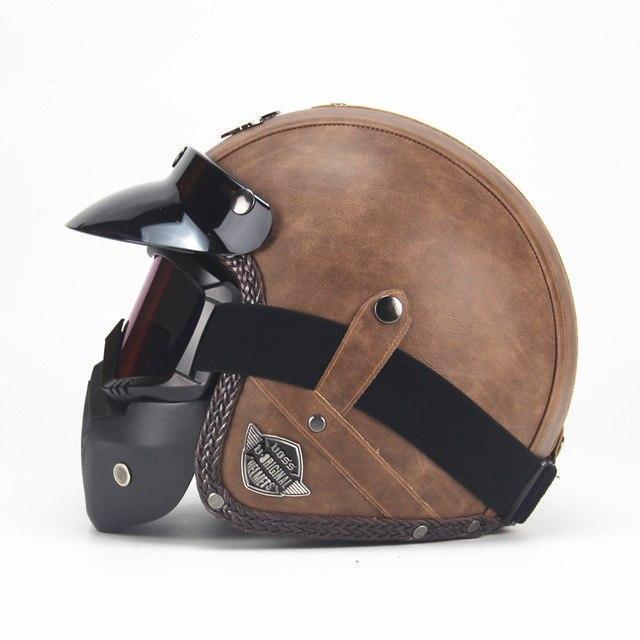 Vintage-Style Open Face Motorcycle Helmet with Goggles