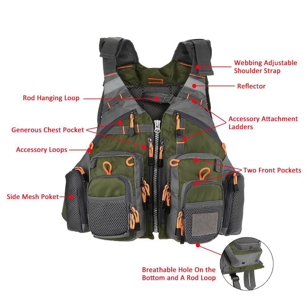 Sport Fishing Vest with Ample Storage and Safety Features