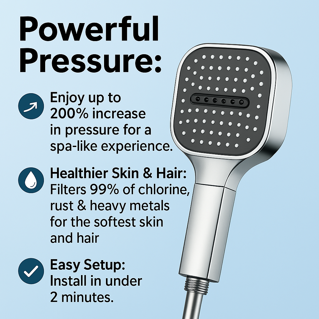 Turbo Boost High Pressure Shower Head with Advanced Filtration System