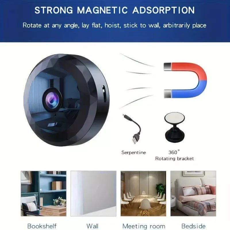 Magnetic Mini WiFi Camera 1080P HD with Night Vision & Motion Alerts