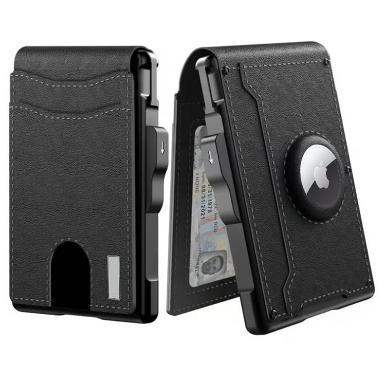 Pop-Up Aluminum Money Clip Wallet with RFID Protection and AirTag Slot