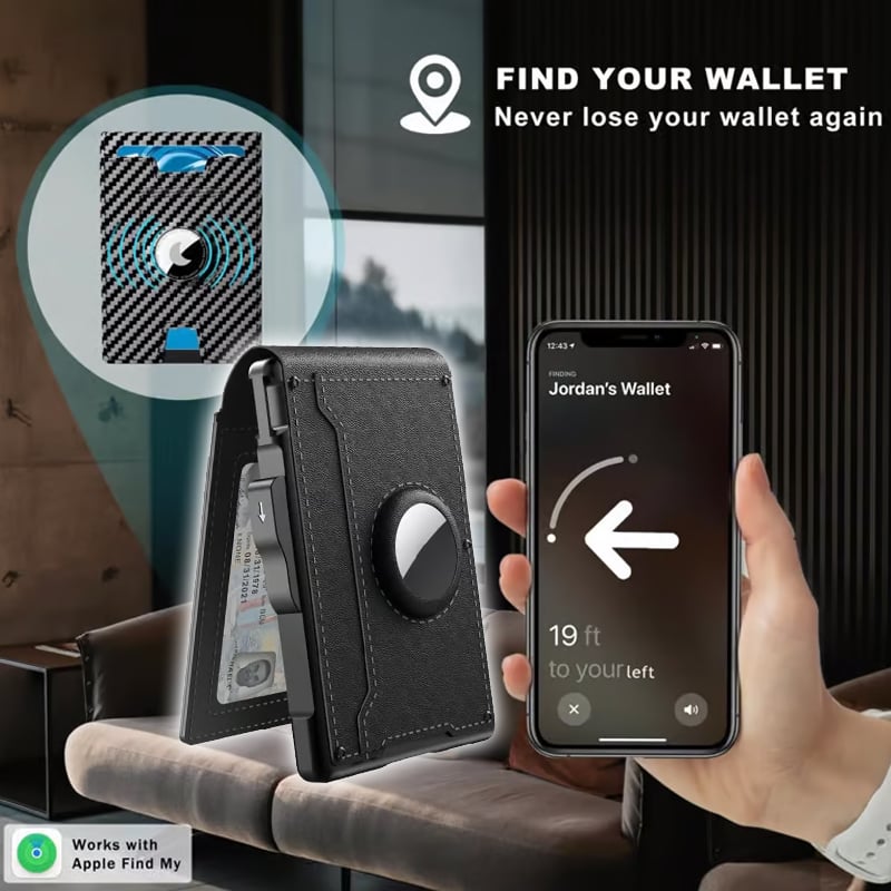 Pop-Up Aluminum Money Clip Wallet with RFID Protection and AirTag Slot