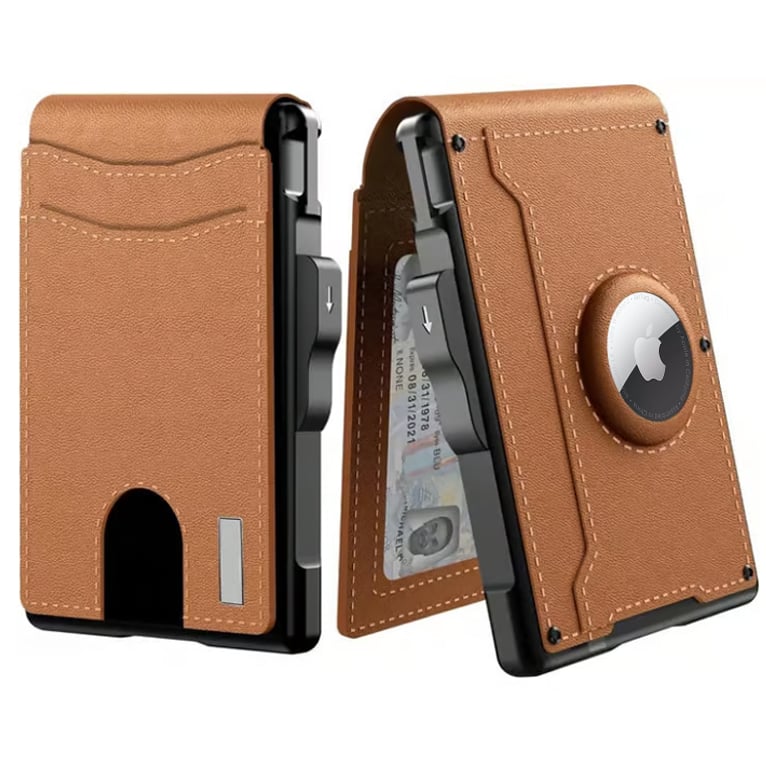Pop-Up Aluminum Money Clip Wallet with RFID Protection and AirTag Slot