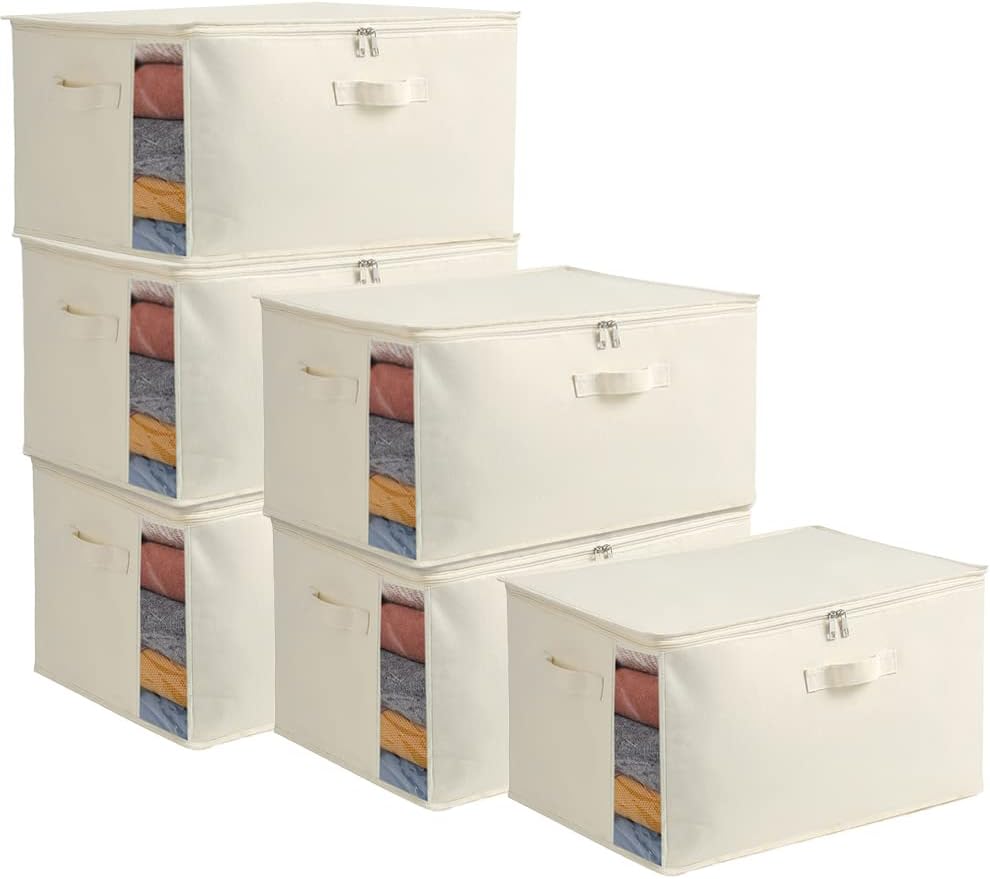 Canvas Storage Bag Set with Double Zipper, Handles, and Clear Window
