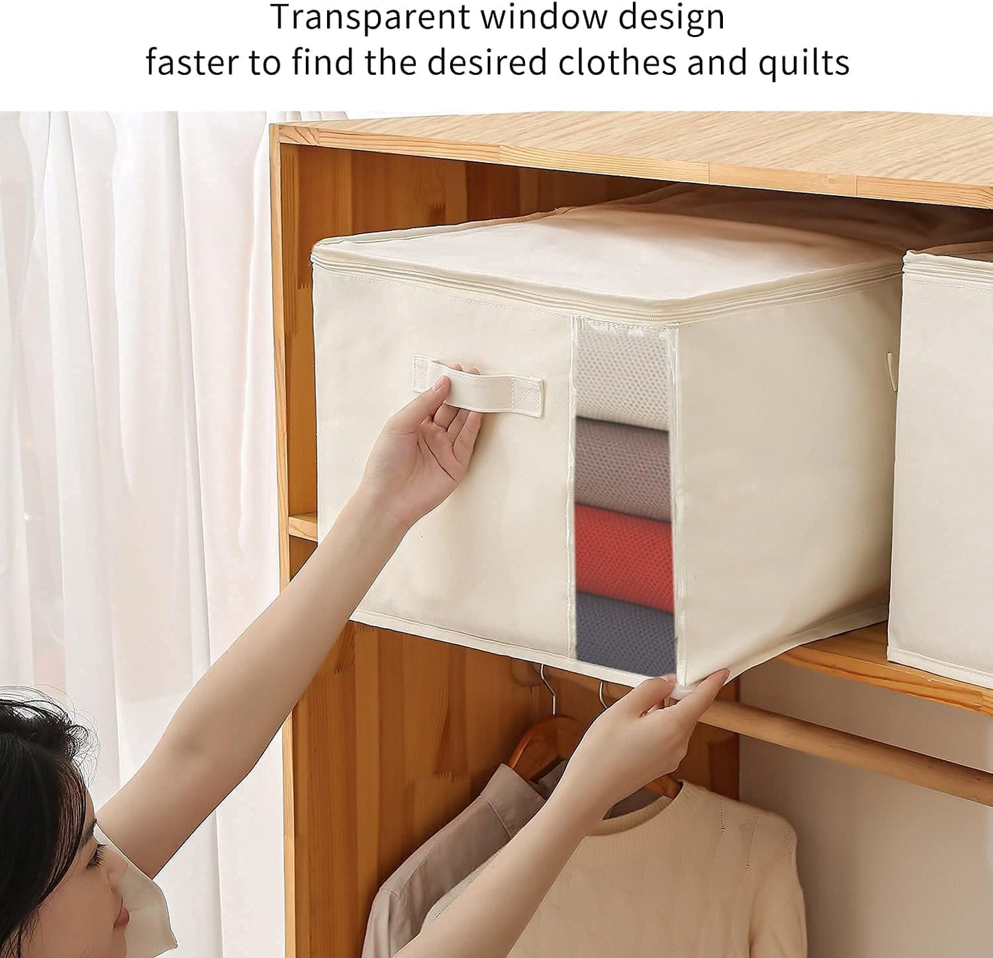 Canvas Storage Bag Set with Double Zipper, Handles, and Clear Window