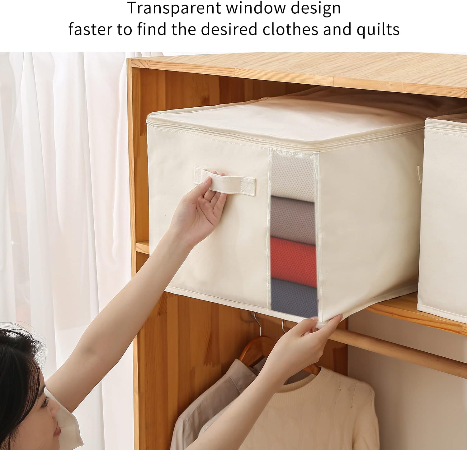 Canvas Storage Bag Set with Double Zipper, Handles, and Clear Window