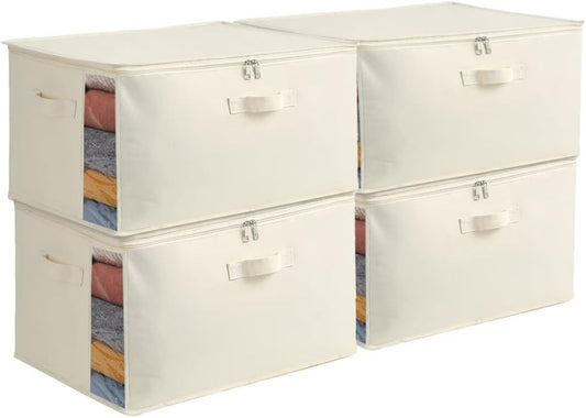 Canvas Storage Bag Set with Double Zipper, Handles, and Clear Window